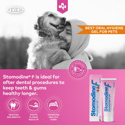 ICF | Stomodine F | Dentifricio per cani e gatti | Sapore di carne | Combatte la placca e l'alitosi | Sana igiene orale dentale | Detergente per denti per animali domestici facile da usare